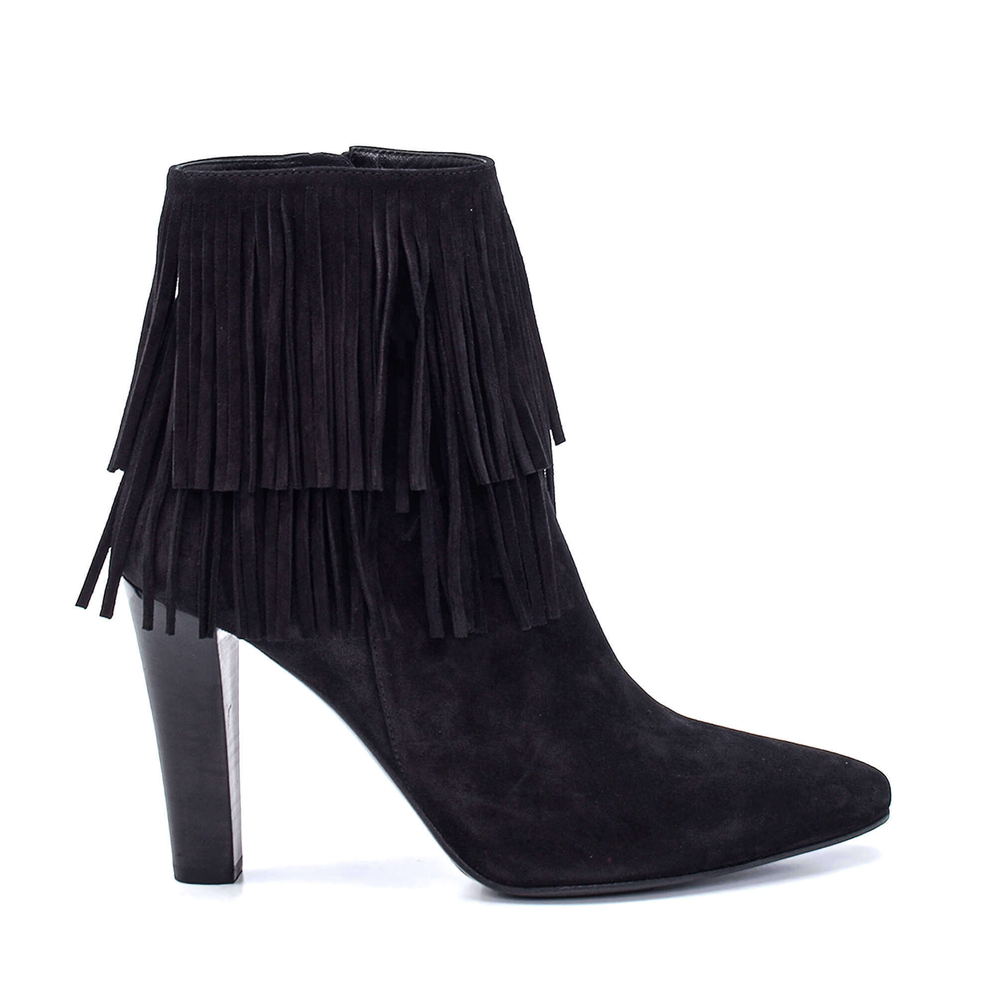 Yves Saint Laurent - Black Suede Fringed High Heel Lily Ankle Boots